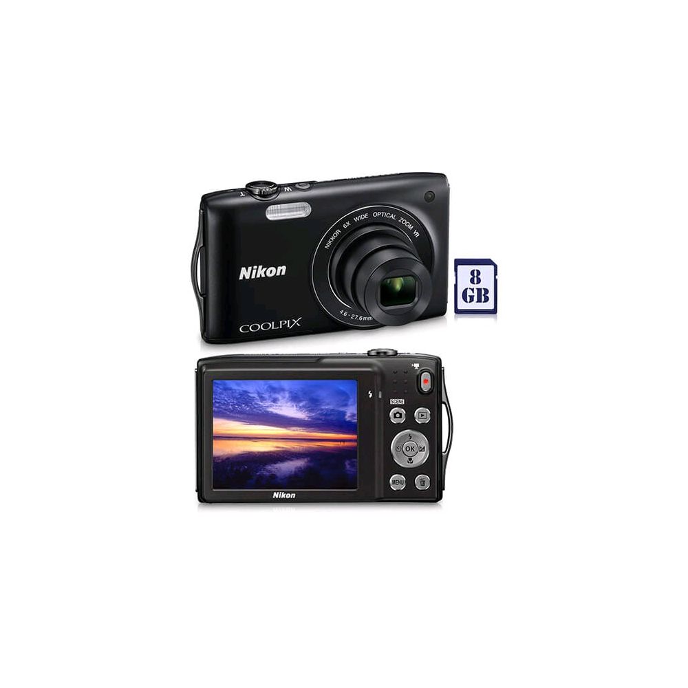 Câmera Digital Coolpix S3300 16MP 6x Zoom Óptico Cartão 8GB Preta